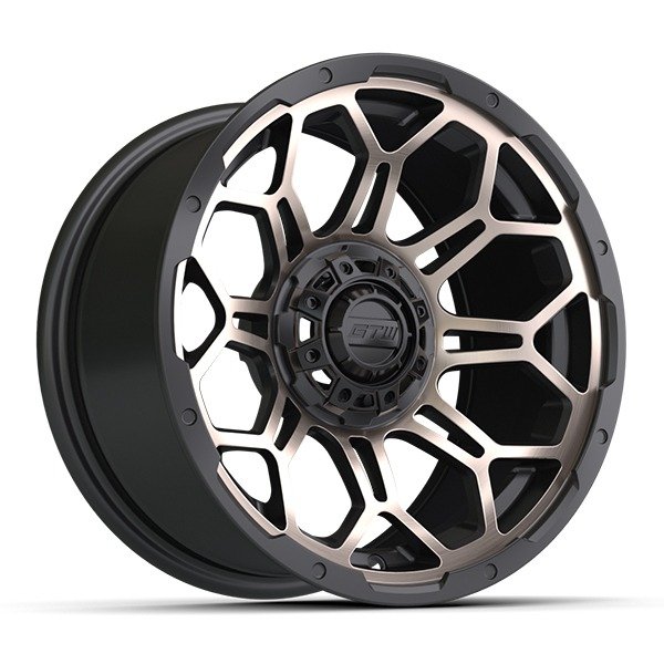 14″ Bravo Black/Bronze Golf Cart Wheels and 22×10-14 GTW Timberwolf Tires – Set of 4