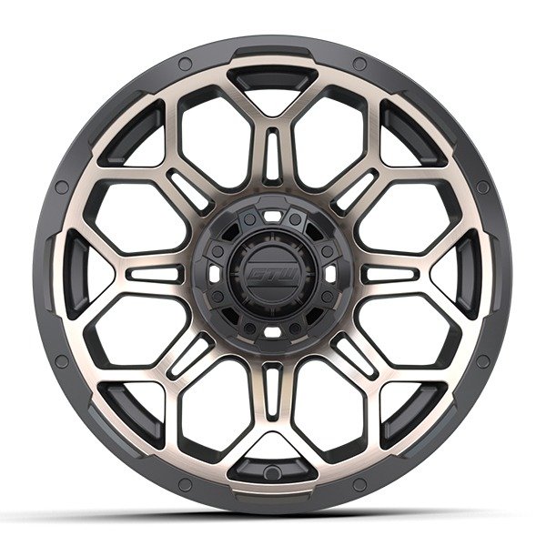 14″ Bravo Black/Bronze Golf Cart Wheels and 22×10-14 GTW Timberwolf Tires – Set of 4
